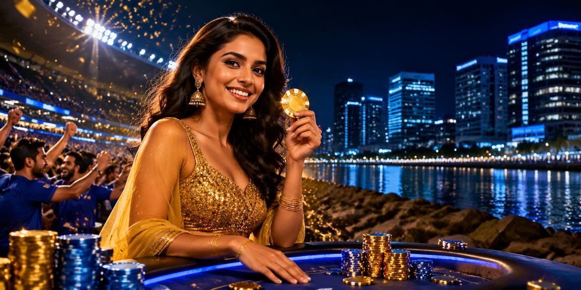 Indian player enjoying Andar Bahar card game with blue and gold theme
