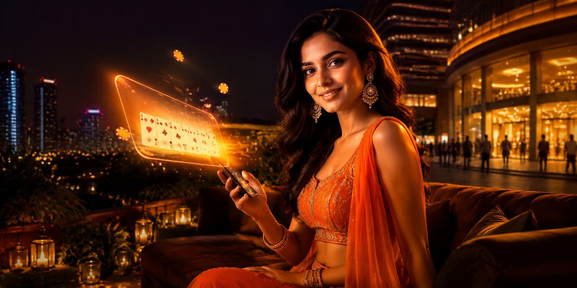 Young Indian player enjoying Teen Patti on mobile device